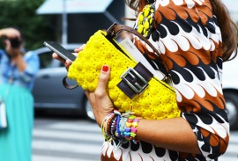 bright colors fashion trend street style neon yellow clutch pattern dress 002